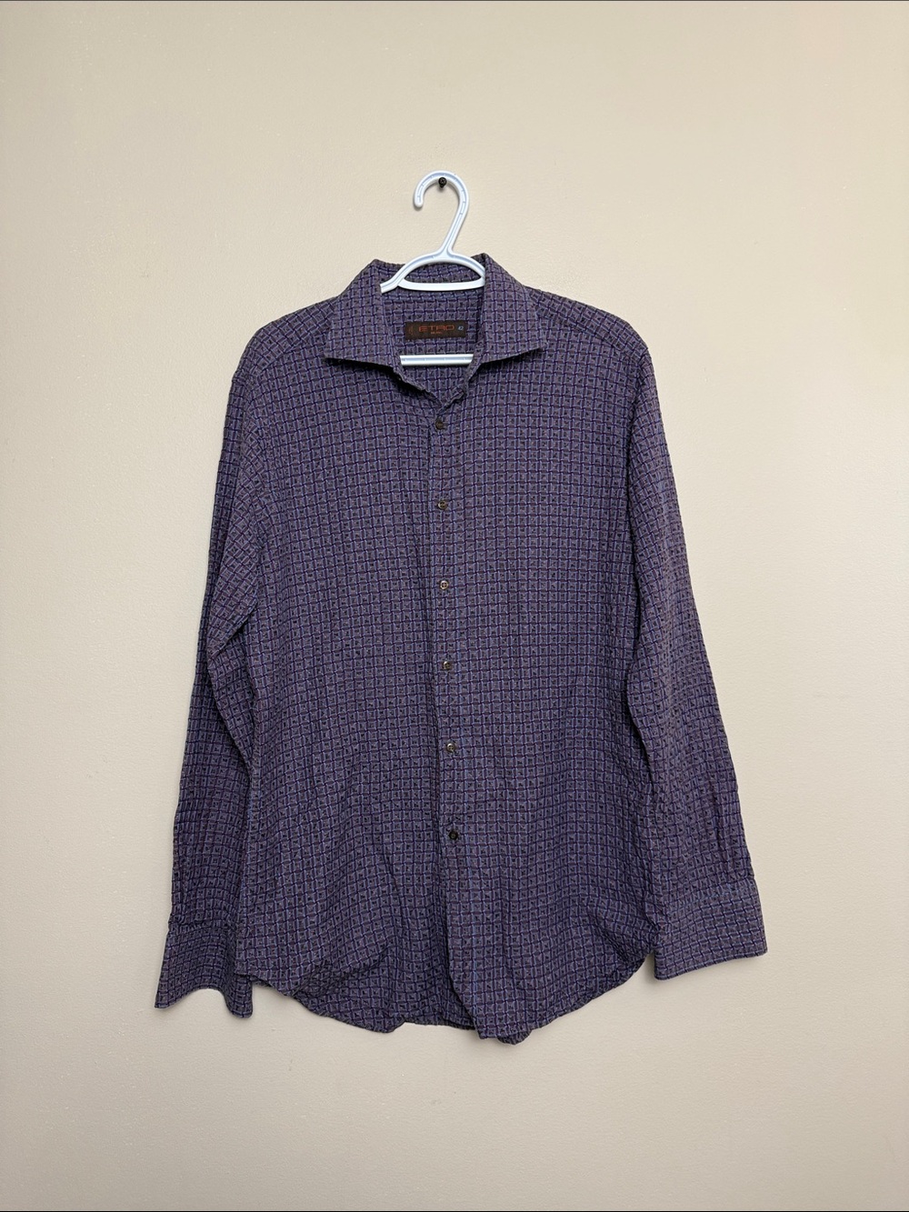 Etro Men's Purple Geometric Textured Button-Down Shirt size 42